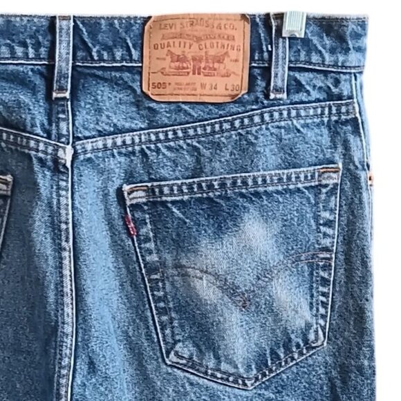 34x30 Men's Jeans Vintage Levis 505 Distressed 1990's Denim trashed Grunge Fade - Picture 4 of 7